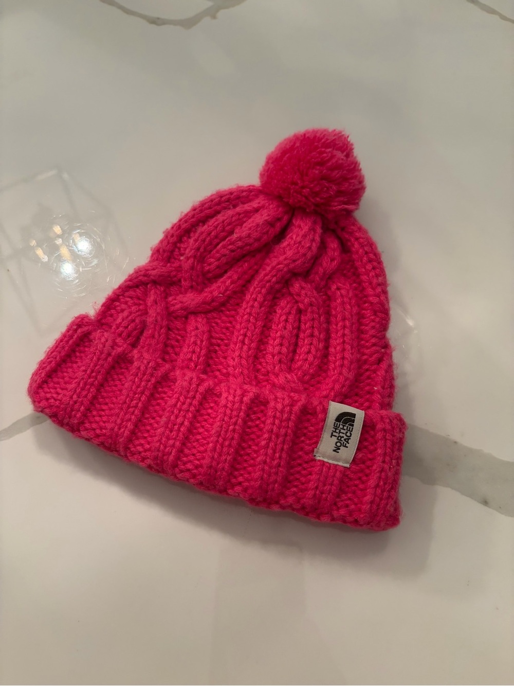 The North Face Kids Cable Knit Pom Beanie - Bright Pink